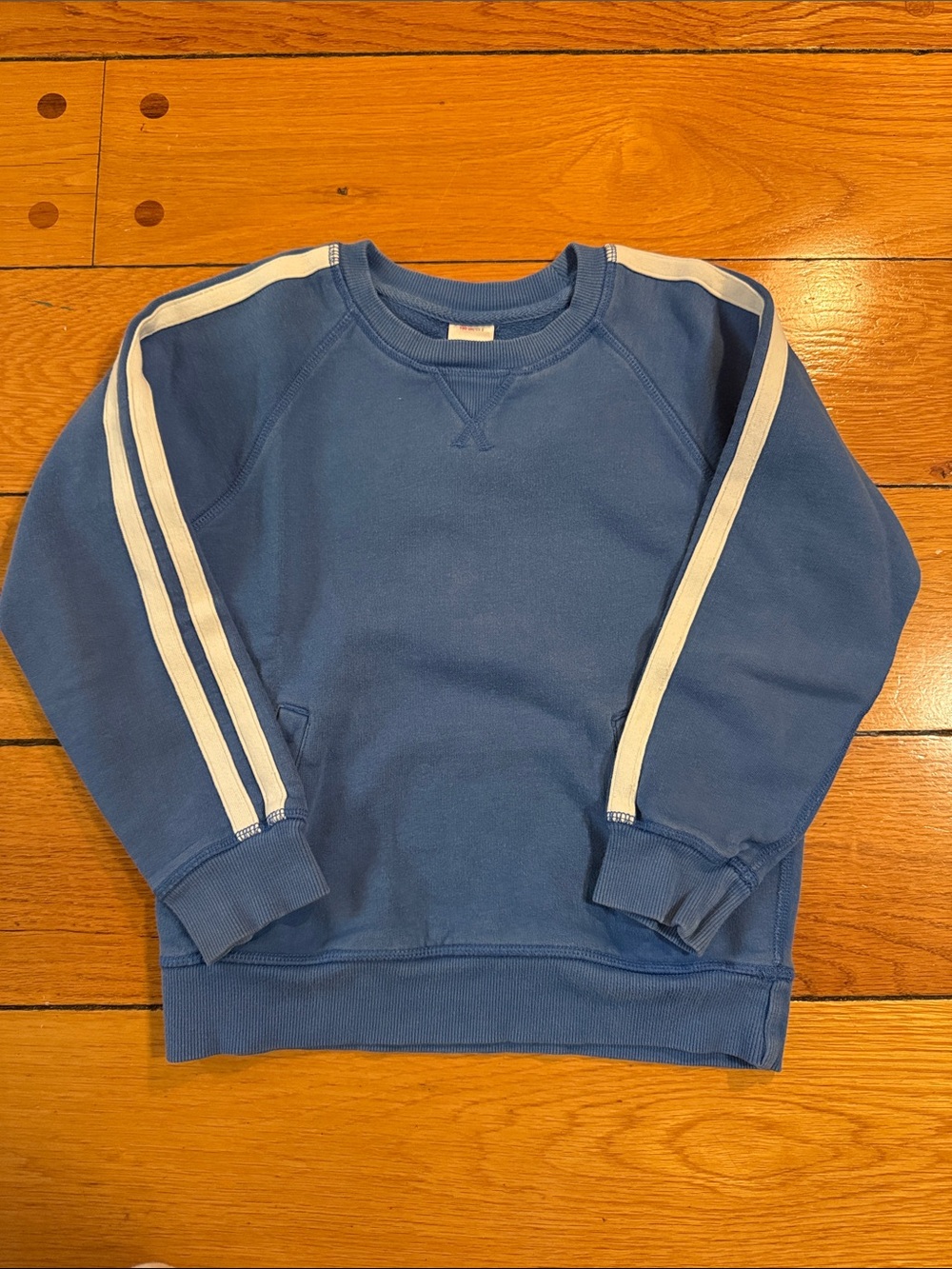 Hanna Andersson Blue Crewneck Sweatshirt with White Sleeve Stripes